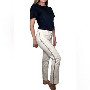 Talbots Cream Straight Leg Jeans with Gold Sequin Stripe